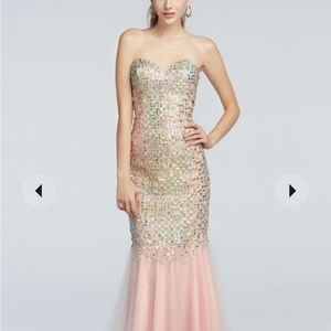 Glamour Terani Couture Blush Pink Strapless Mermaid Dress Crystal Beaded Size 6